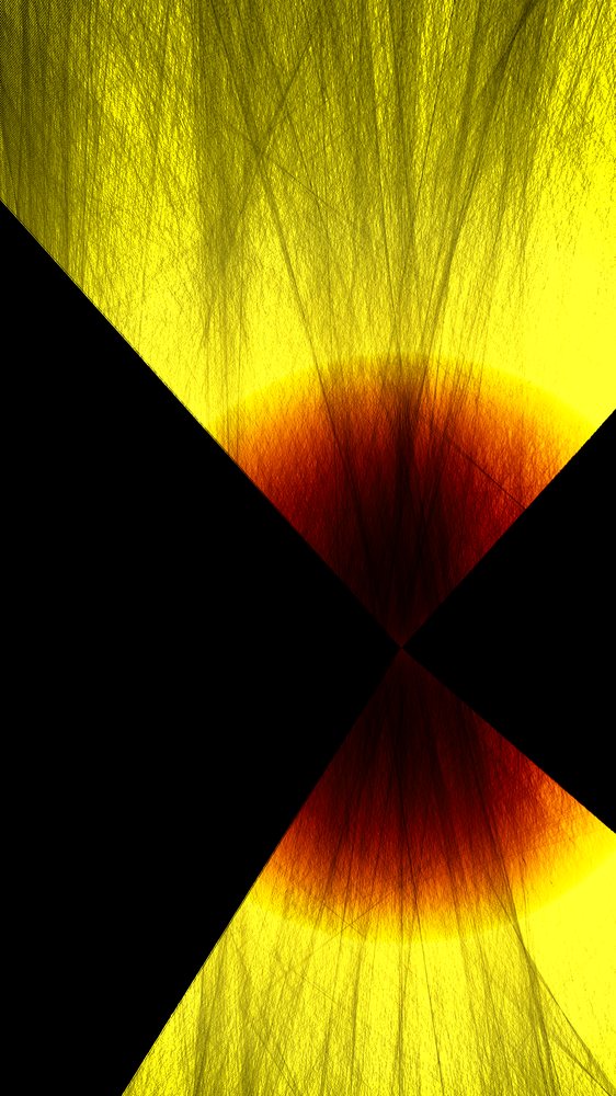 Abstract digital art featuring geometric shapes with black triangles intersecting over a red and yellow gradient textured background.
