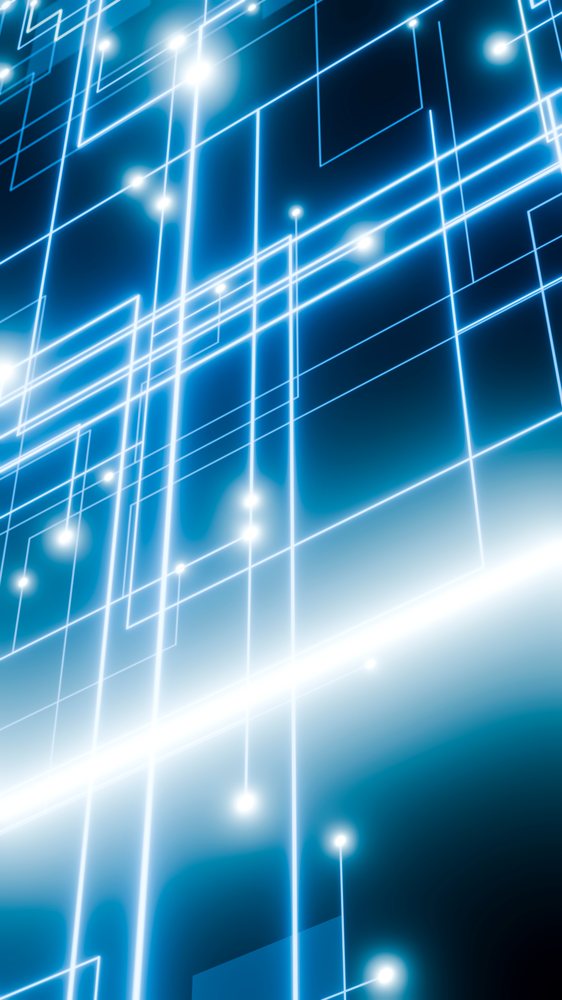Abstract digital network features glowing blue lines and bright white nodes forming a futuristic electronic circuit pattern.