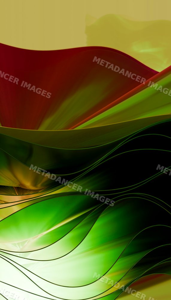Abstract close-up of flowing green and red curved sheets