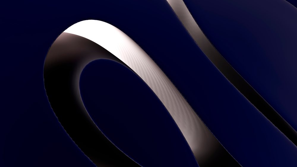 Abstract dark blue loop with white highlights forming a smooth twisted curved shape.