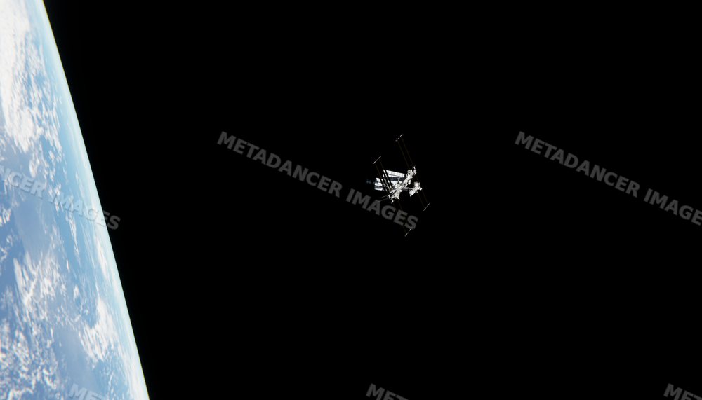 A manned orbital laboratory orbits earth in low earth orbit