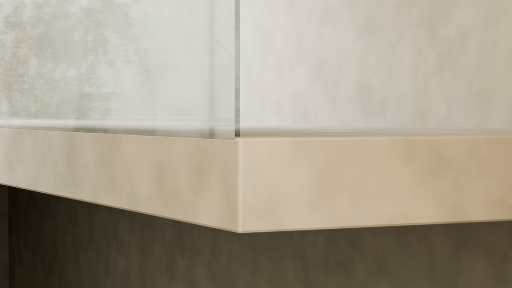 Corner of a beige textured wall highlighting architectural details in a modern interior design.