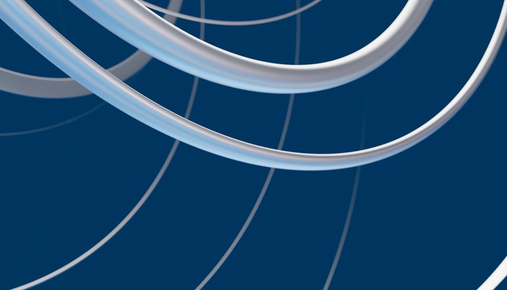 White concentric rings arranged over a blue background in an abstract digital design.