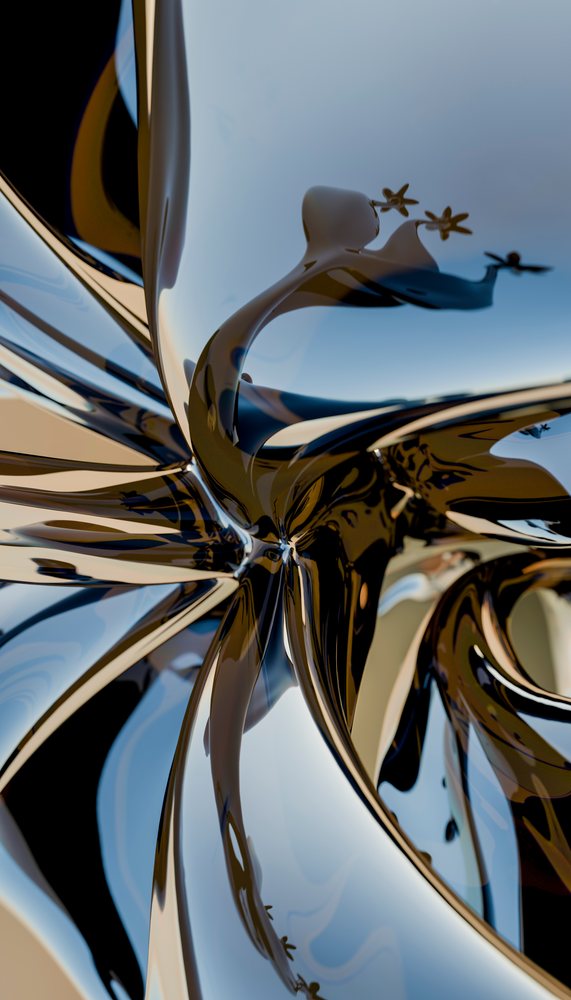 Close-up of shiny abstract sculpture with flowing metallic curves