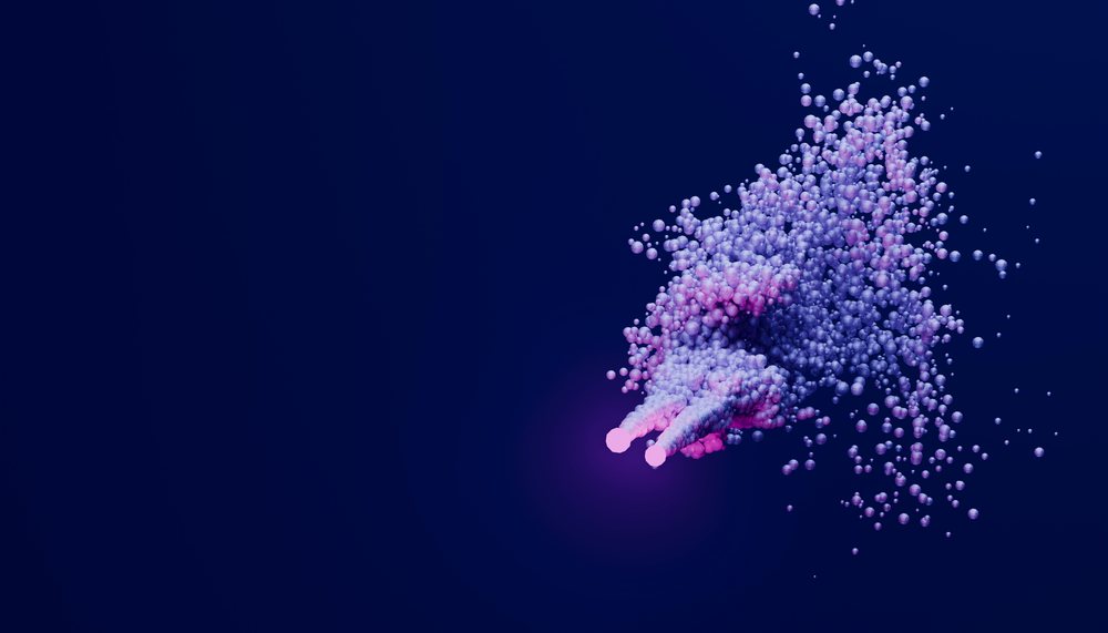 Abstract 3d render of floating particles creating a digital art effect