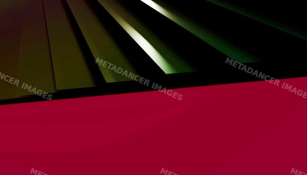 Close-up of dark green metal grate with slats above red surface
