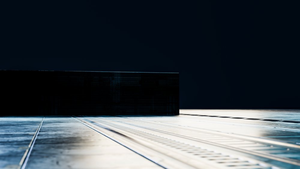 Floor with striped lines and reflective patterns illuminated in a modern interior setting.