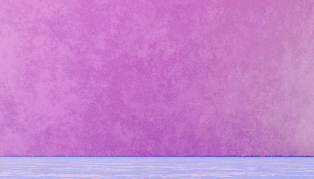 Textured pink and purple wall above calm water surface creating an abstract colorful background.