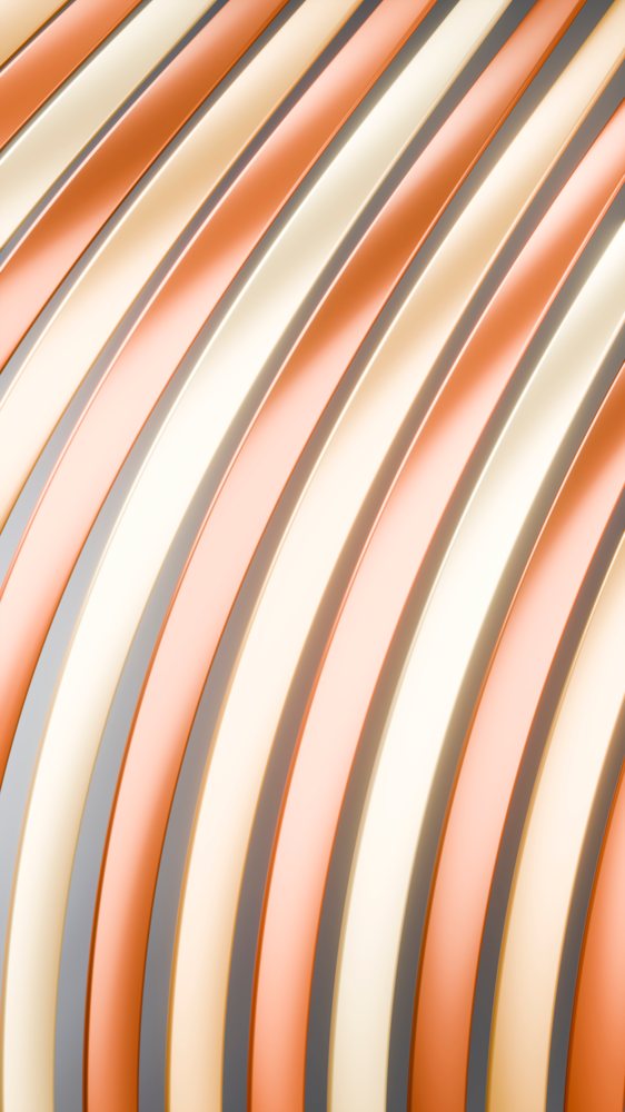 Abstract digital illustration showing curved orange and white stripes forming a smooth wavy pattern.