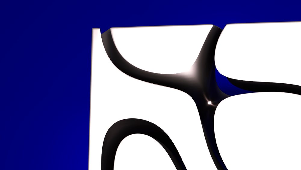 Abstract design featuring white curved shapes on a deep blue background in a modern minimalist style.