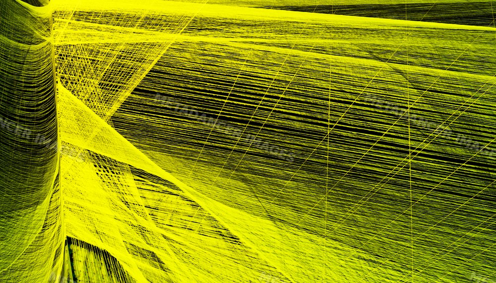 Yellow thread installation showcasing an intricate abstract web
