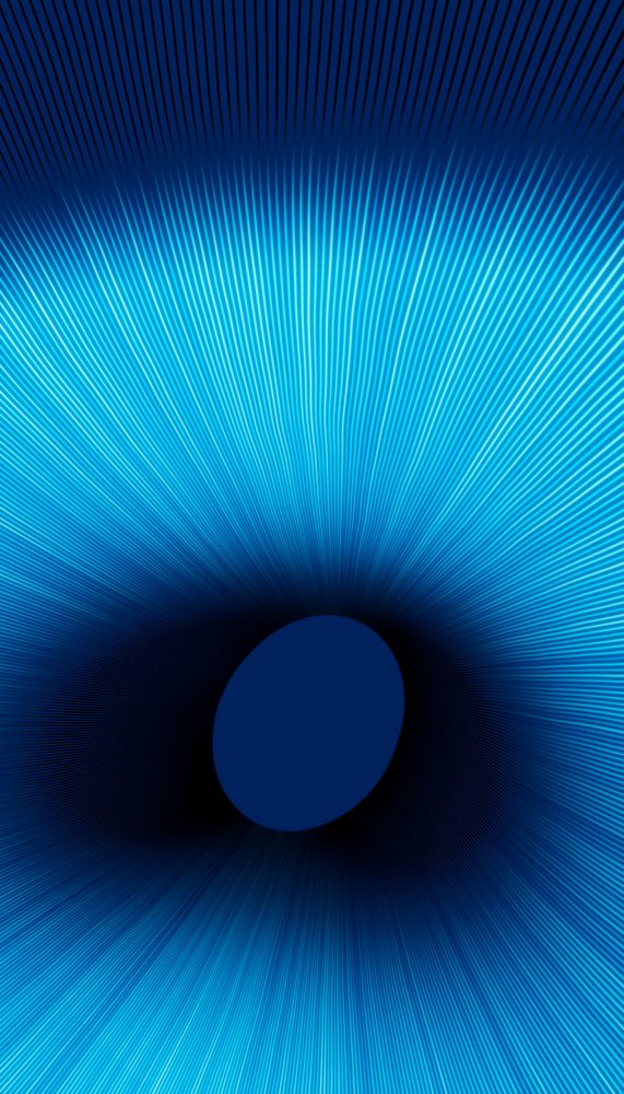 Blue light pattern with radiating lines converging to a dark circular center in abstract digital art.