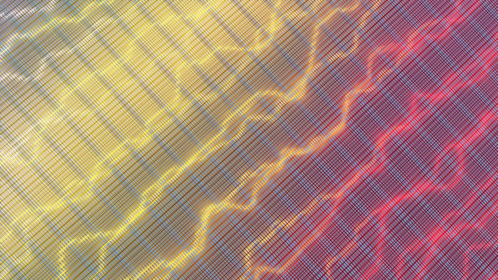 Abstract digital artwork featuring a geometric colorful grid pattern with gradients of yellow and red.
