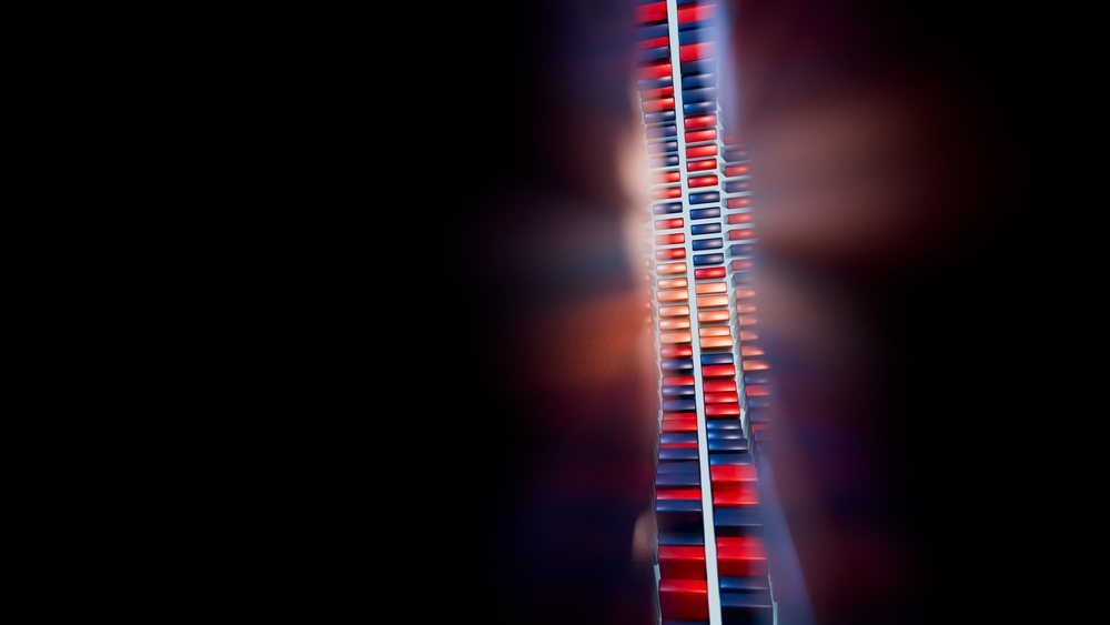 Digital illustration of a glowing DNA double helix molecule representing genetics and molecular biology concepts.