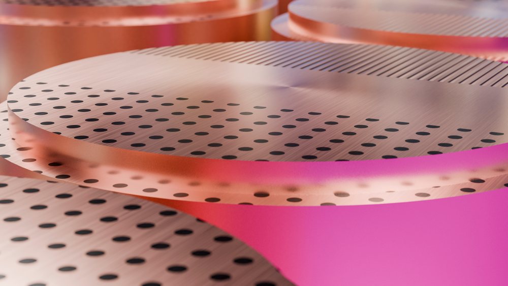 Modern abstract illustration featuring layered circular shapes with orange and pink dotted and striped patterns.