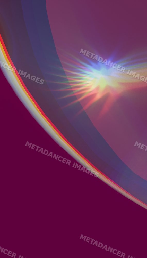 An abstract colorful light pattern with rainbow rays on a purple