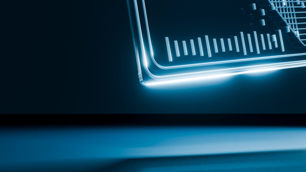 Glowing blue circuit board with illuminated lines and electronic components representing technology innovation.