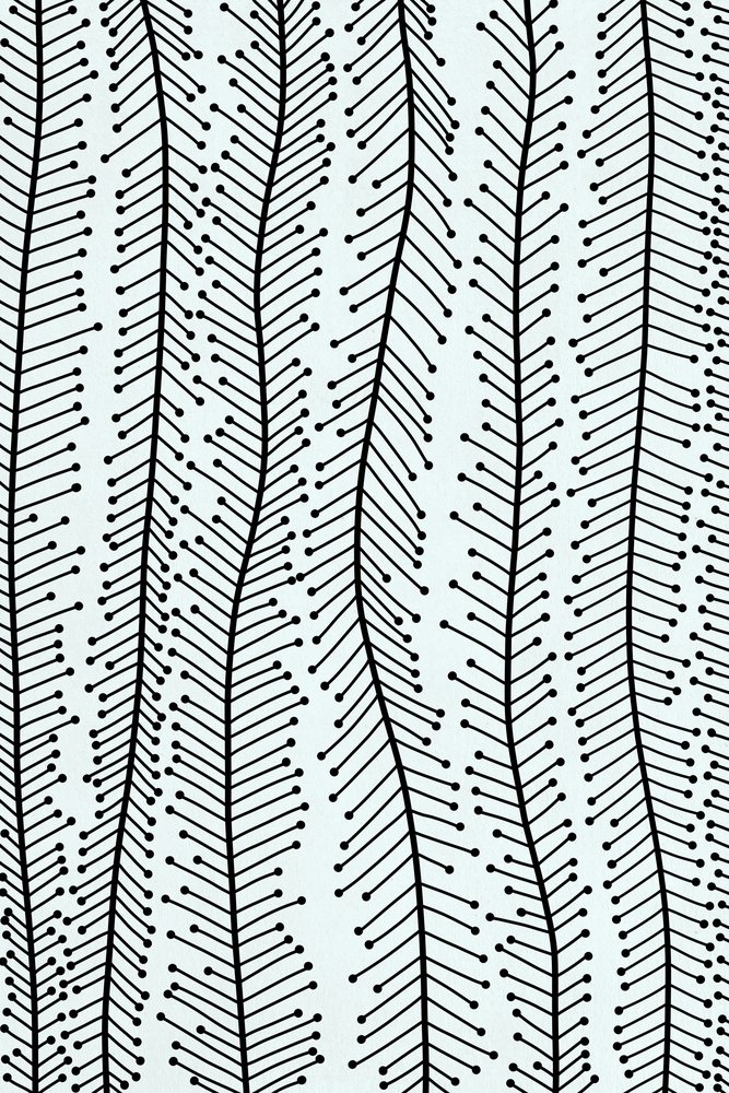 abstract pattern of wavy black lines with dot accents on a white background created as an illustration.