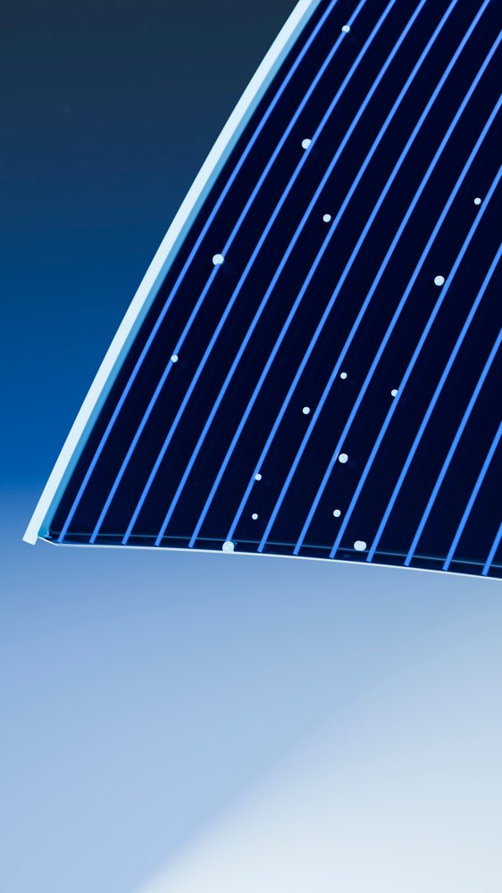 Close-up illustration of a blue solar panel capturing sunlight to produce renewable energy.