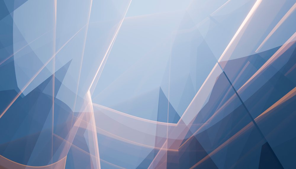 Abstract digital art featuring overlapping translucent blue geometric shapes with soft lighting effects.