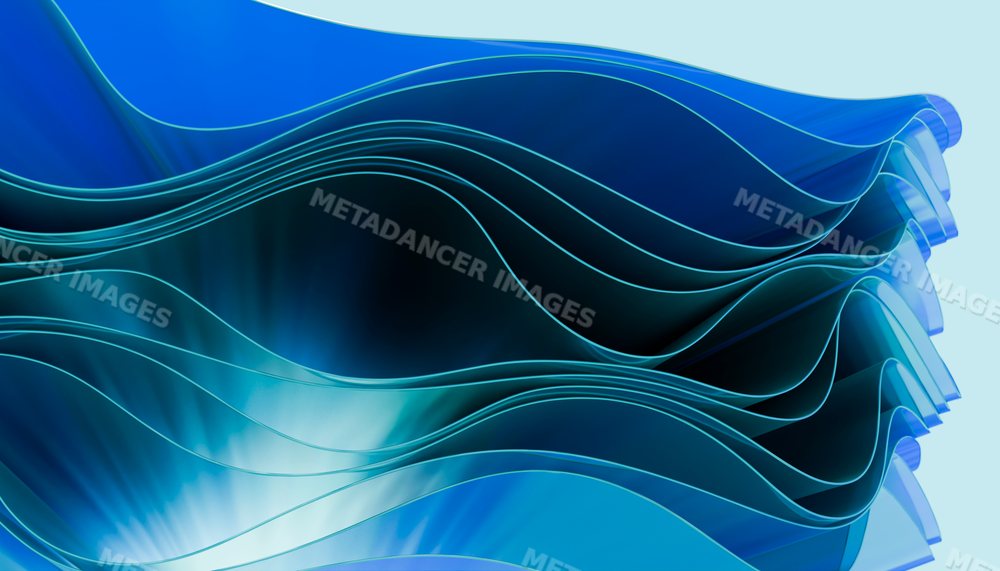 Blue abstract waves with smooth flowing curves and light reflections