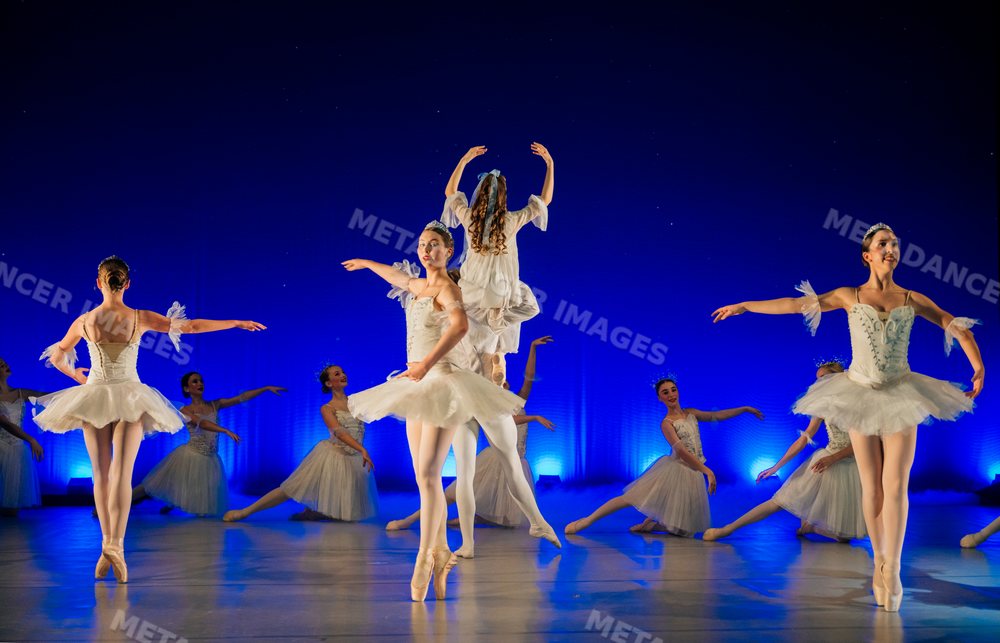 Ballerinas perform classical ballet on stage