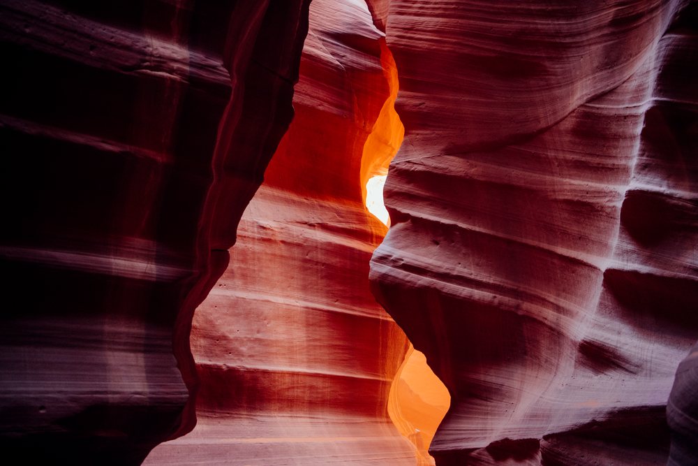 Curved sandstone rock formations inside Antelope Canyon, Navajo Land, Arizona, USA.
