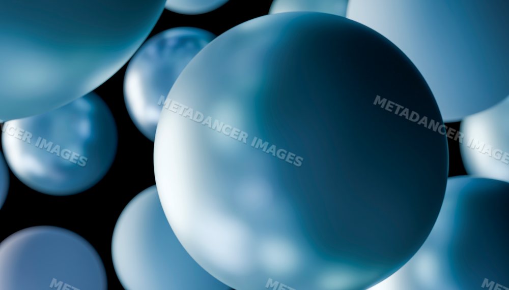 Blue floating spheres create an abstract 3d digital composition