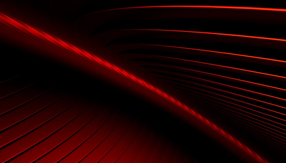 Red curved glowing lines form a smooth, abstract wave pattern on a dark background.