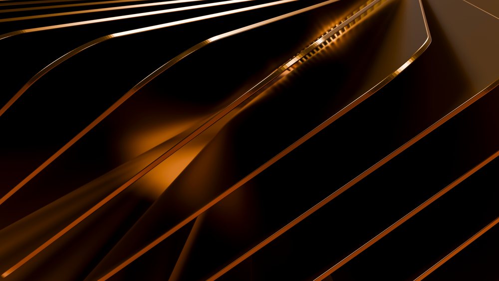Glowing orange curved lines form smooth shapes against a black background in an abstract digital illustration.