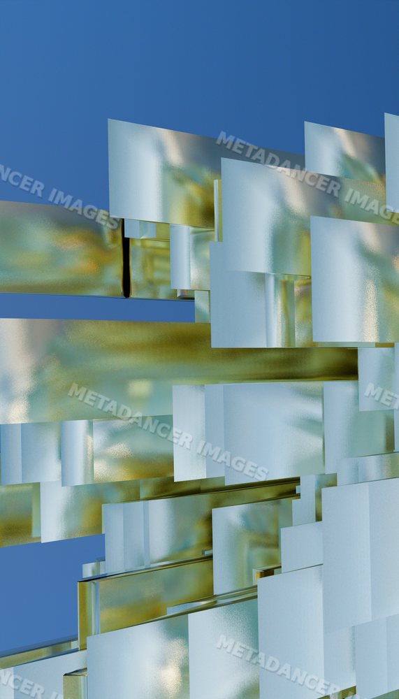 Close-up of layered glass panels forming a modern architectural