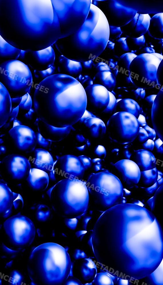 Cluster of shiny blue spheres floating