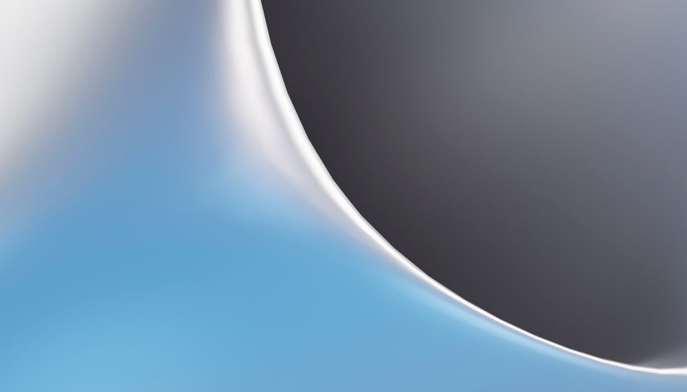 Abstract curved shape with blue and gray gradients and smooth glossy texture.