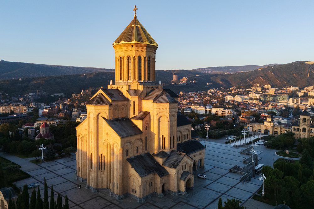 Holy Trinity Cathedral of Tbilisi, known as Sameba Cathedral, Skylines, Georgia.