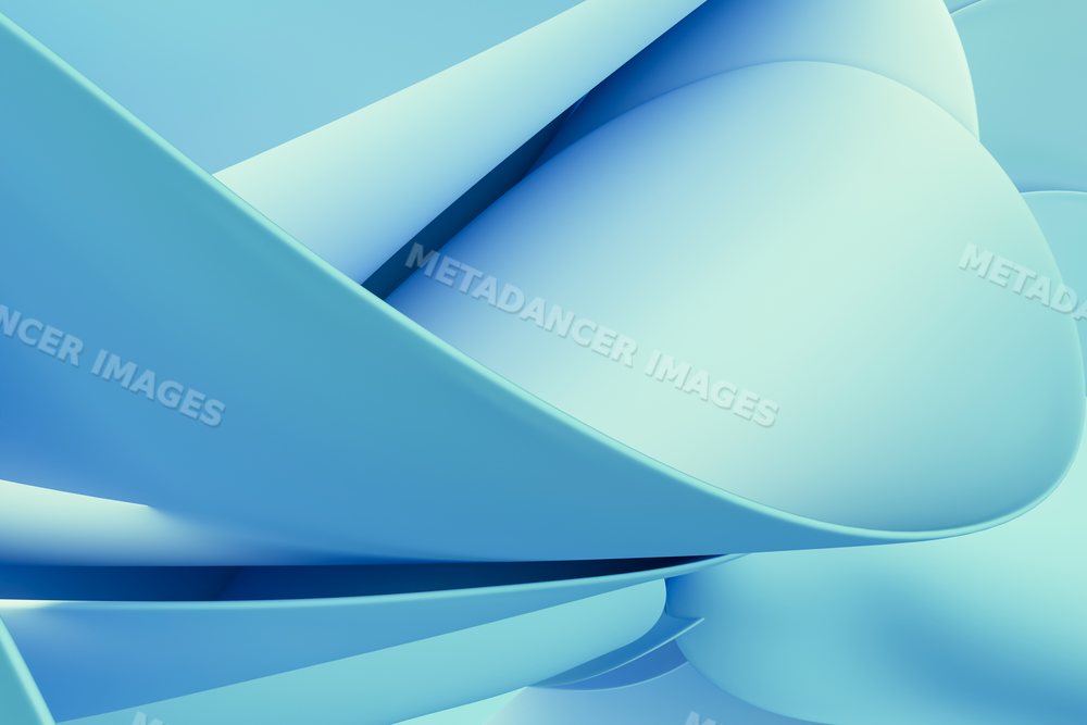 Abstract smooth blue curved shapes in a flowing 3d digital render
