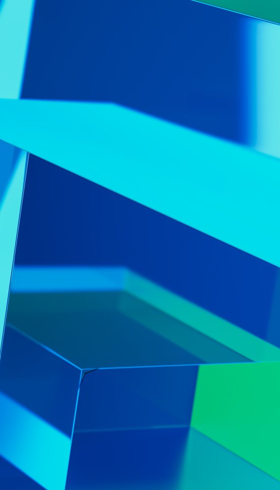 Abstract 3D rendering of blue and green geometric shapes with smooth gradients and digital illustration effects, abstract render background.