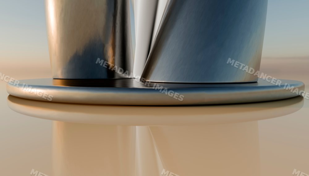Close-up of polished stainless steel abstract sculpture
