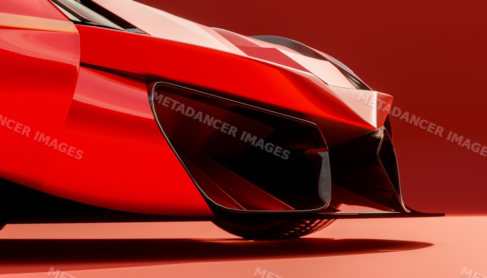 Close-up of a red sports vehicle front with sleek aerodynamic design