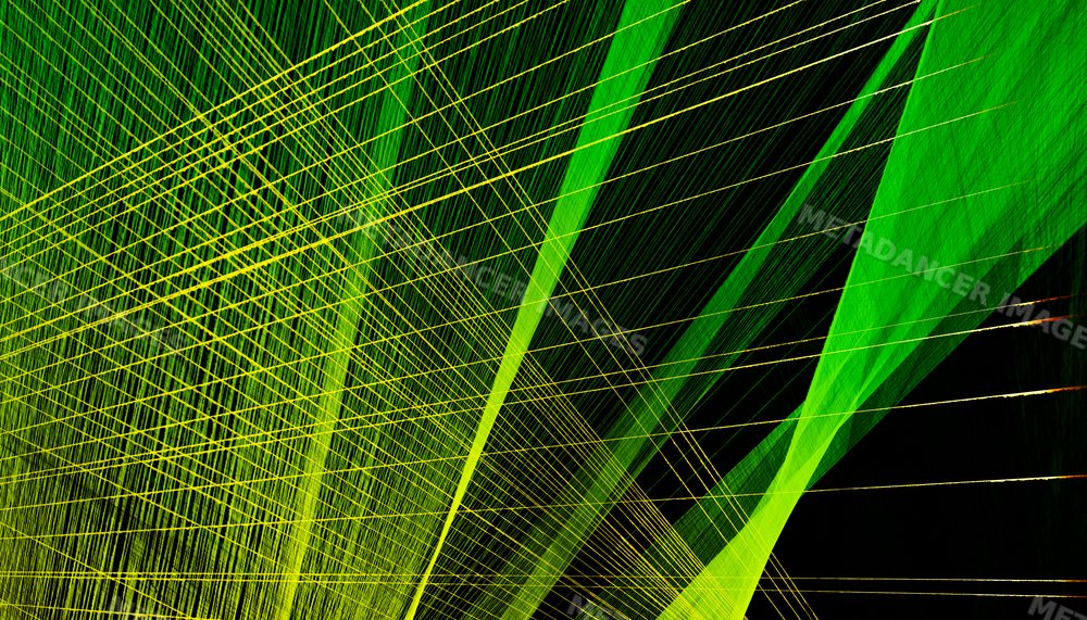 Abstract digital art with intersecting green and yellow lines on black