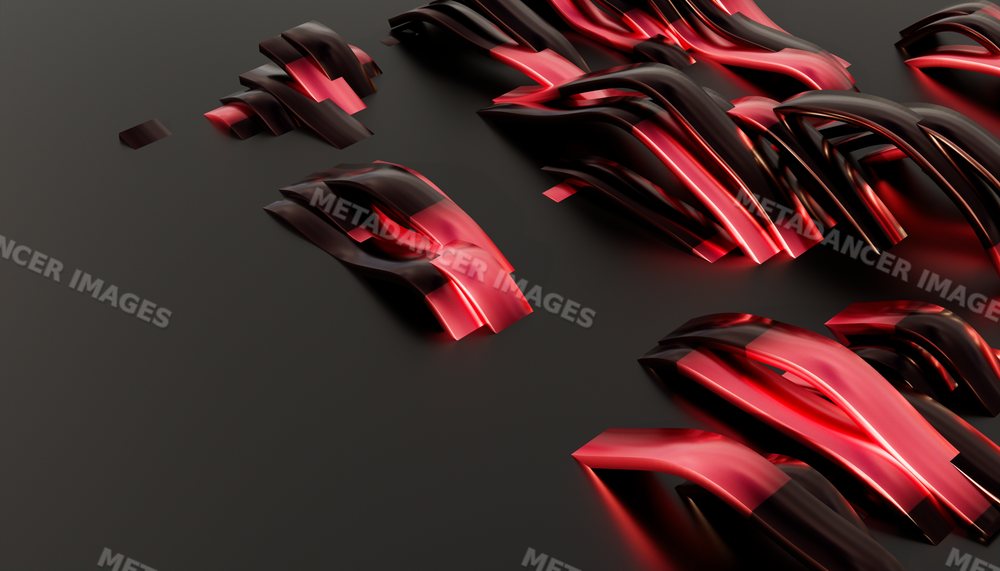 Abstract 3d folded black and red shapes on a dark background
