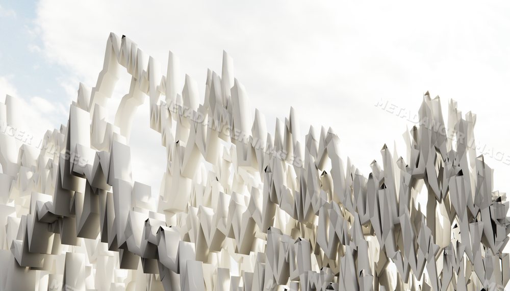 Abstract white geometric sculpture with sharp angles and modern design