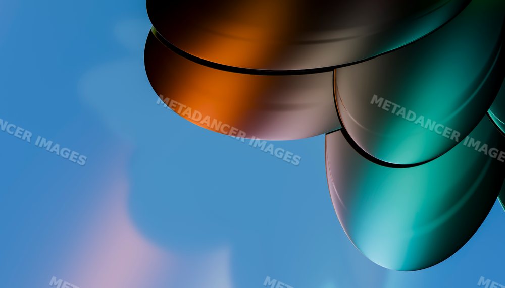 Close-up view of curved metal tubes with reflections against a clear