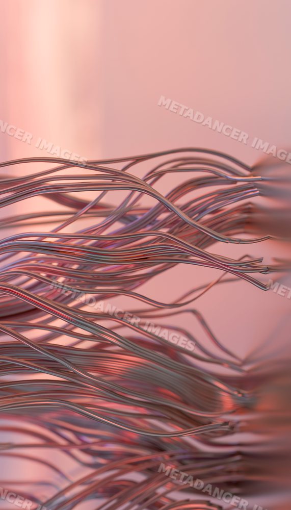 Close-up of copper electrical wires stripped and separated in a bundle