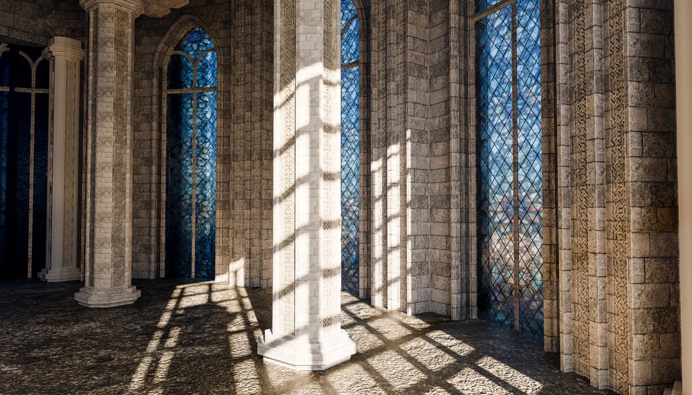 Interior of a historic gothic-style building.