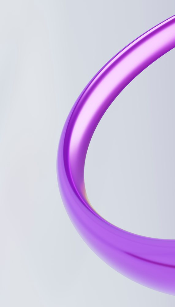 Purple 3D ring with smooth texture on a light background in minimalist digital artwork.