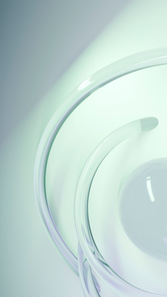 Abstract curved glass rings form overlapping loops.