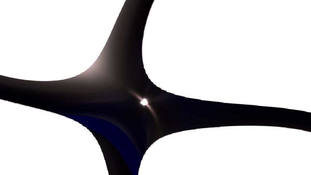 Abstract black curved shape with glossy texture and sharp edges on a white background.