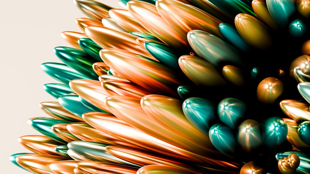 Close-up of a colorful metallic abstract sculpture.