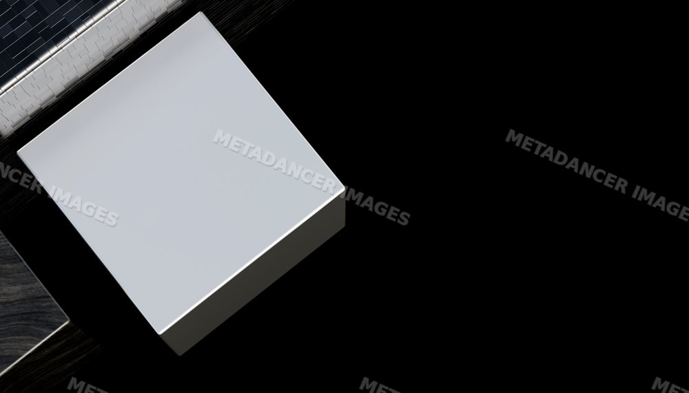 3d rendering illustration of a white square block on black background