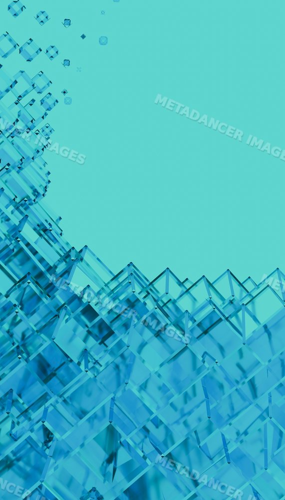 Digital abstract composition of transparent blue cubes